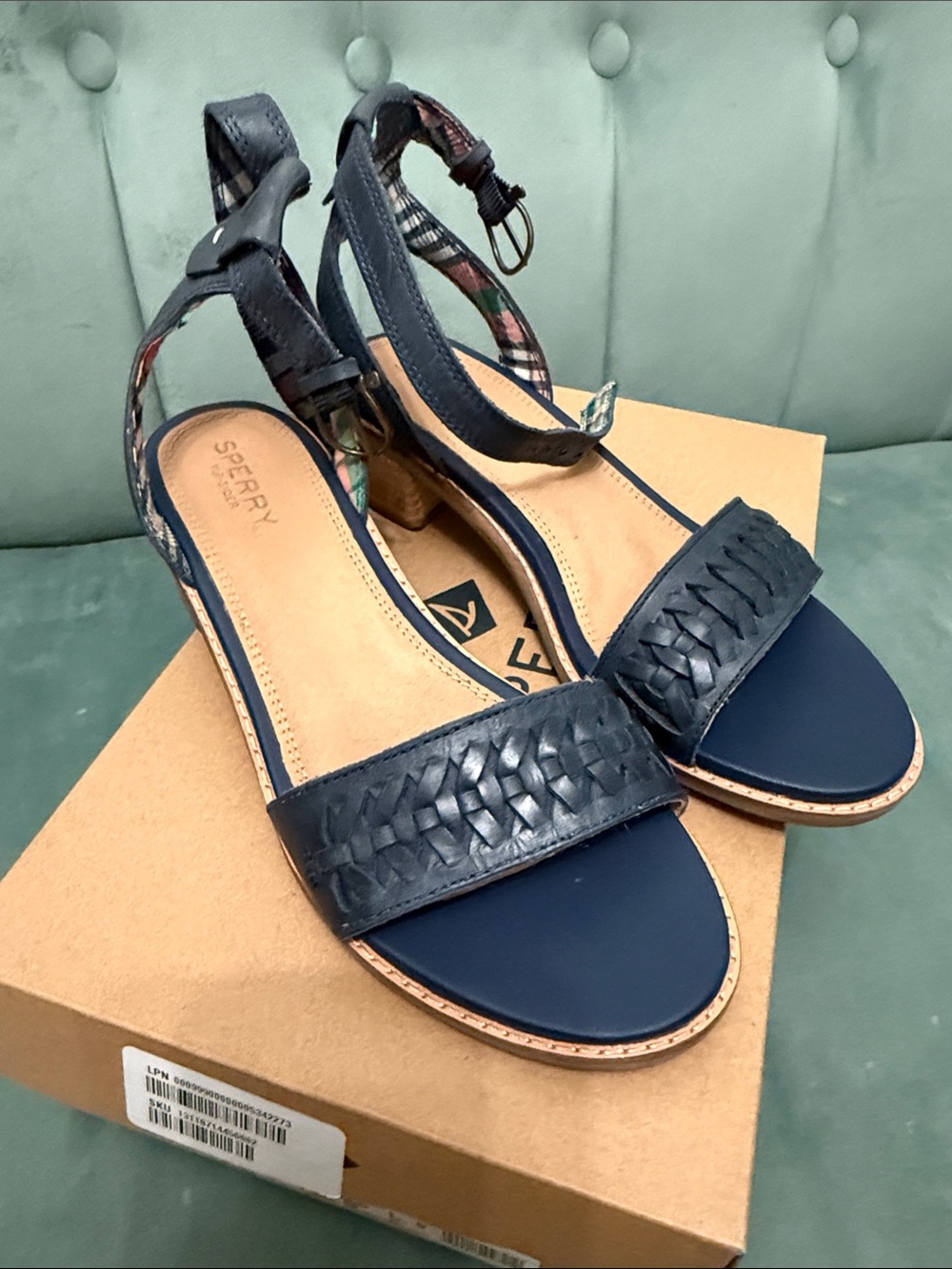 Sperry Navy Woven Leather  Sandals with Ankle Strap
